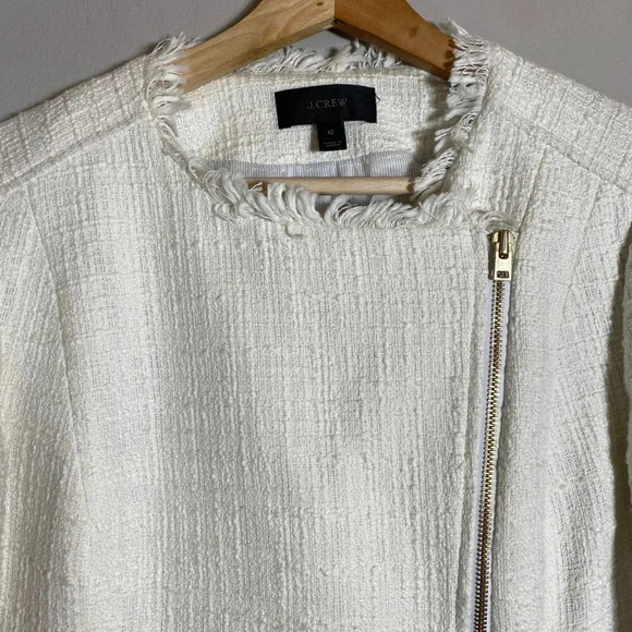 J.Crew Tweed Motorcycle Jacket with Fringe Women's 12 White Gold Career Preppy - Picture 7 of 16